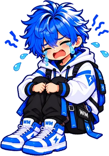 Byte: Sitting and crying big tears.