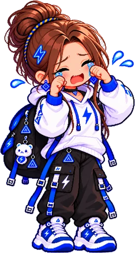 Tiny: Crying big tears.