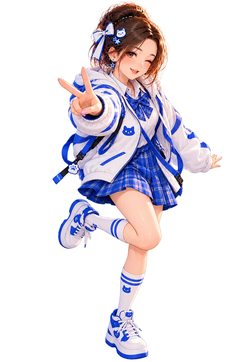 School uniform with a bow and a plaid skirt.